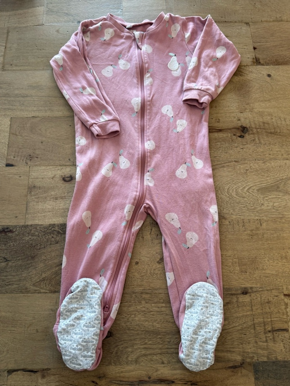 Pekkle Pink Pear-Print Zip Front Baby One-Piece size 18 months footies